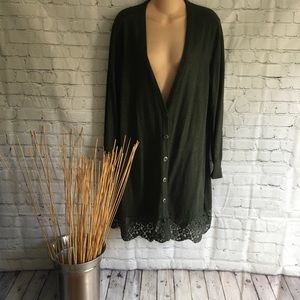 NWOT Soft Surroundings duster lace trim v-neck cardigan